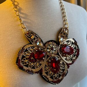 Gold and Red Statement Necklace READ
